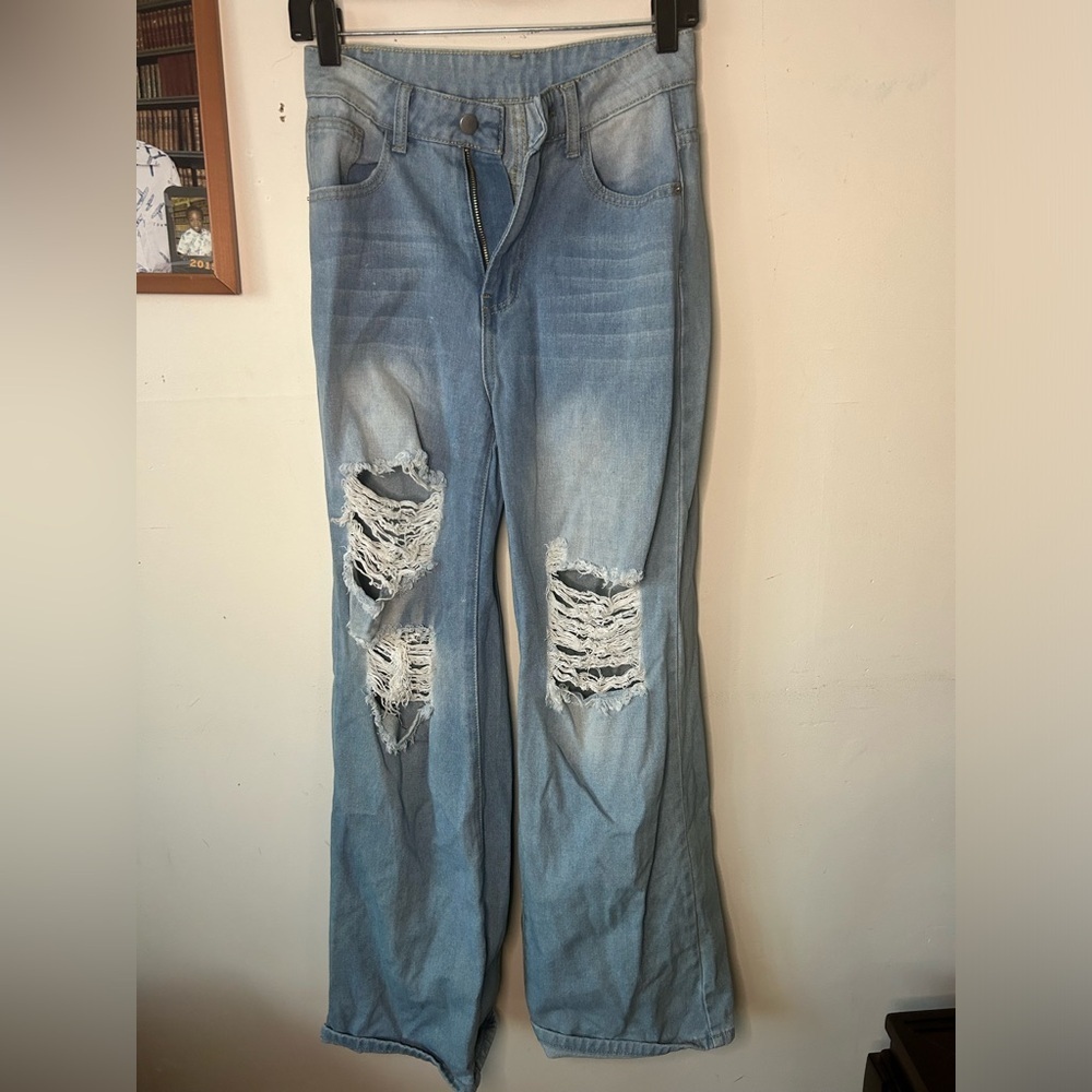 Bleach Wash High-Rise Wide Leg Jeans